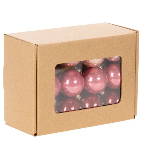 Glass Christmas Baubles 3cm Set of 22 in Pink and Red Shades | Floristik24.co.uk