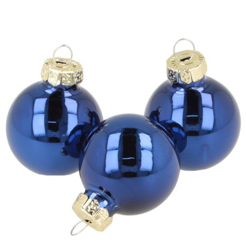 Mini Glass Christmas Baubles Set 3cm Blue 22 Pieces