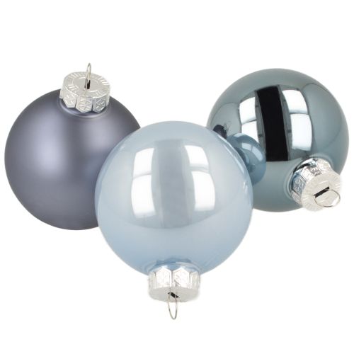 Decorative ball set glass – blue-grey, surface matt, glossy 5cm 24pcs