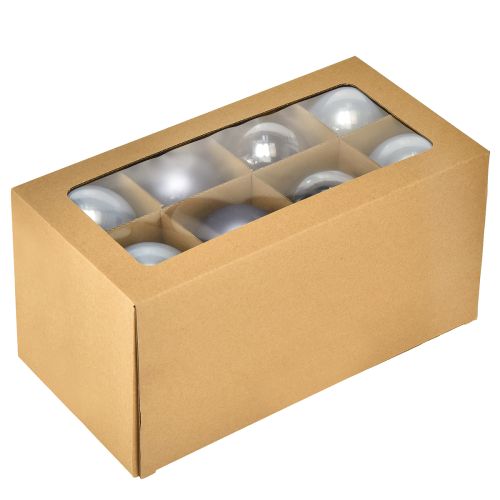 Product Ball set in blue/silver – matte &amp; glossy, glass decoration for winter floristry 7.5cm 12pcs