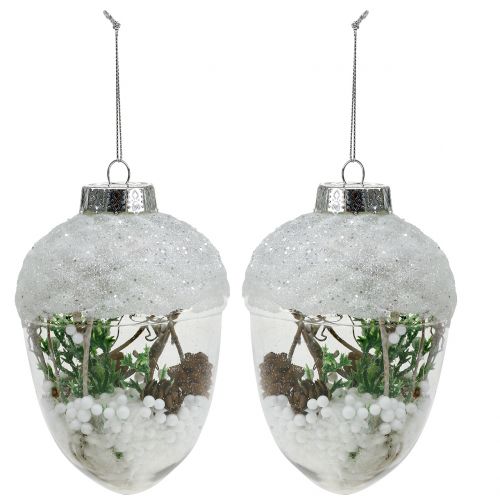 Floristik24 Christmas tree decoration Acorn snow globe Ø8cm 2pcs