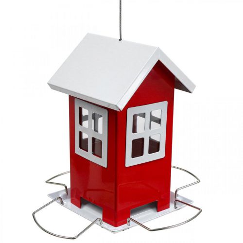 Product Bird Feeder Red and White Metal Bird Feeder H19cm