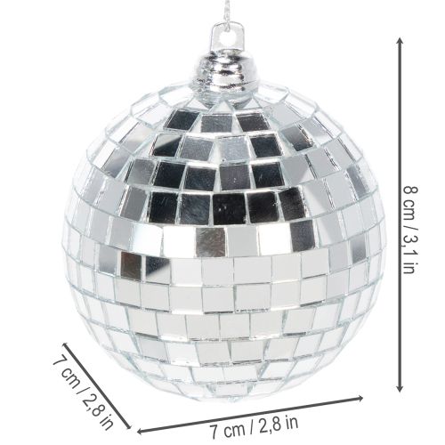 Set of 6 Silver Mirror Ball Christmas Ornaments, 7cm | Floristik24.co.uk