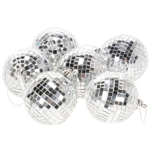 Set of 6 Silver Mirror Ball Christmas Ornaments, 7cm | Floristik24.co.uk