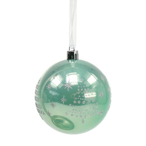 Christmas ball with glitter eucalyptus Ø8cm 6pcs