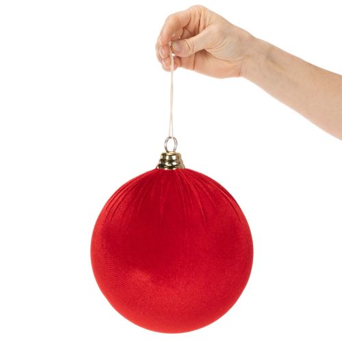Set of 3 Red Velvet-Style Christmas Baubles 20cm | Floristik24.co.uk