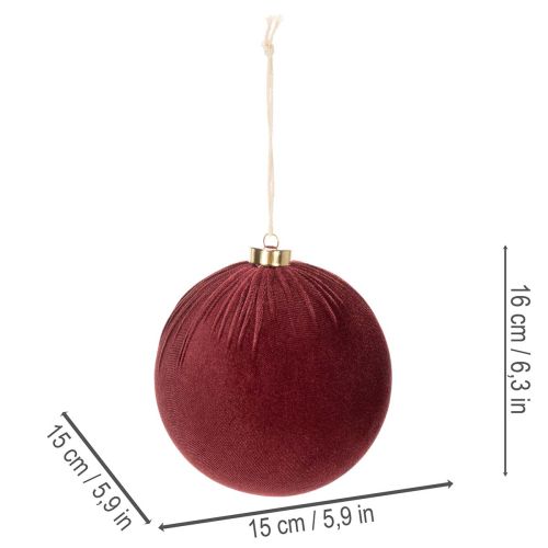 Velvet Christmas Baubles in Burgundy, 15cm, Set of 3 | Floristik24.co.uk