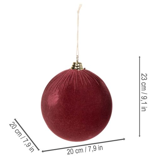Large Velvet-Look Christmas Baubles Burgundy 20cm Set of 3 | Floristik24.co.uk