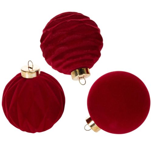 Set of 12 Velvet Christmas Baubles Bordeaux Red 8cm