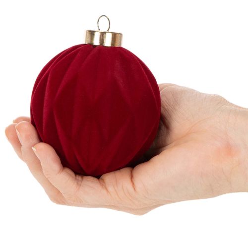 Set of 12 Velvet Christmas Baubles Bordeaux Red 8cm | Floristik24.co.uk
