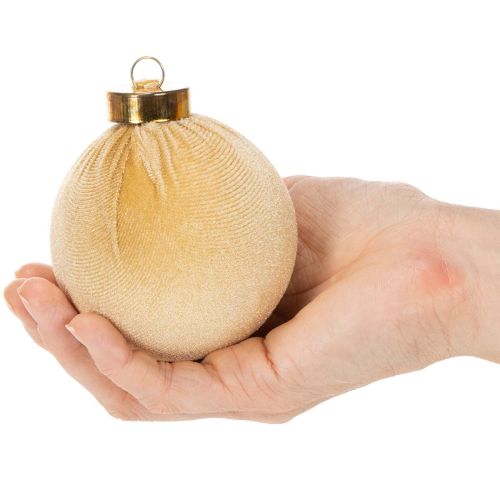 Velvet-Look Christmas Baubles Set of 12 in Warm Tones, 8cm Diameter | Floristik24.co.uk