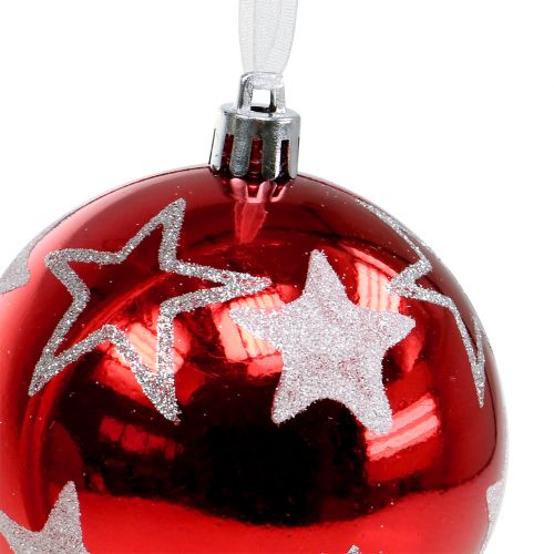 Product Christmas balls with stars in red 2pcs Ø8cm