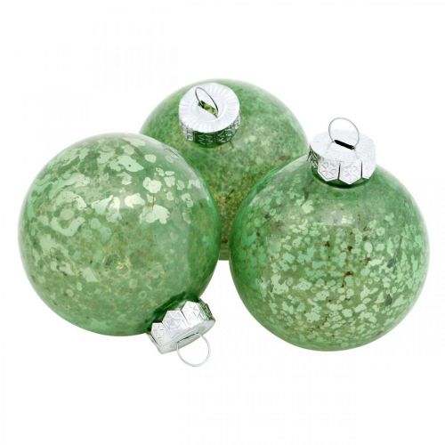 Product Christmas ball, tree decoration, Christmas tree ball green marbled H4.5cm Ø4cm real glass 24 pcs
