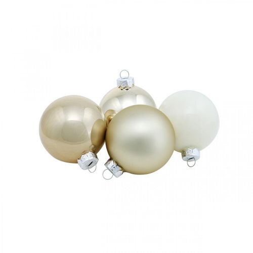 Floristik24 Christmas bauble mix, Christmas decorations, mini tree decorations white / mother-of-pearl H4.5cm Ø4cm real glass 24pcs
