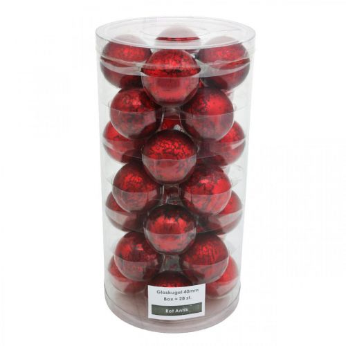 Product Tree ball, Christmas tree decoration, glass ball red marbled H4.5cm Ø4cm real glass 24 pcs