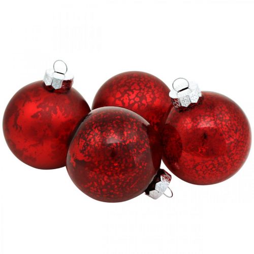 Floristik24 Tree ball, Christmas tree decorations, glass ball red marbled H4.5cm Ø4cm real glass 24pcs