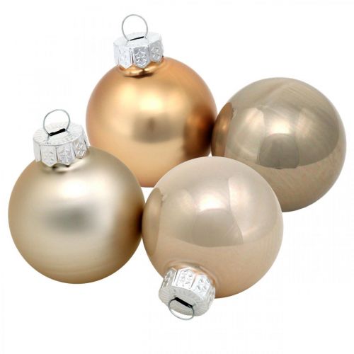 Floristik24 Tree decoration mix, Christmas balls, mini tree pendants golden/brown/mother of pearl/beige H4.5cm Ø4cm real glass 24 pcs