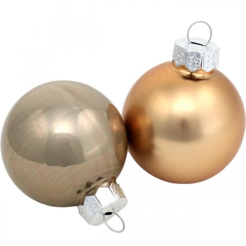 Floristik24 Tree decoration mix, Christmas balls, mini tree pendants golden/brown/mother of pearl/beige H4.5cm Ø4cm real glass 24 pcs