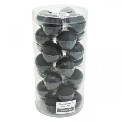 Product Mini Christmas tree ball, tree decoration mix, Christmas balls black H4.5cm Ø4cm real glass 24 pcs