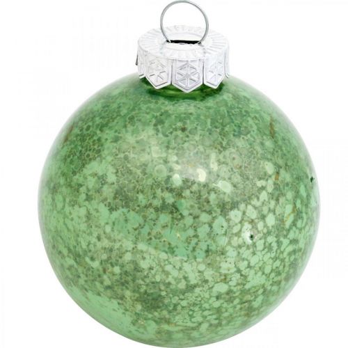 Product Christmas ball, tree decoration, Christmas tree ball green marbled H4.5cm Ø4cm real glass 24 pcs