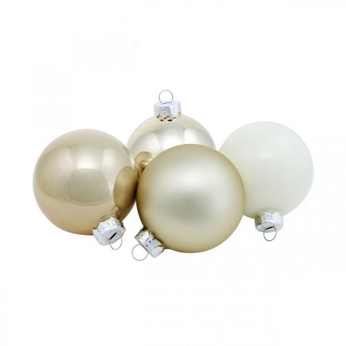Christmas ball, Christmas tree decoration, glass ball white/mother of pearl H6.5cm Ø6cm real glass 24 pcs