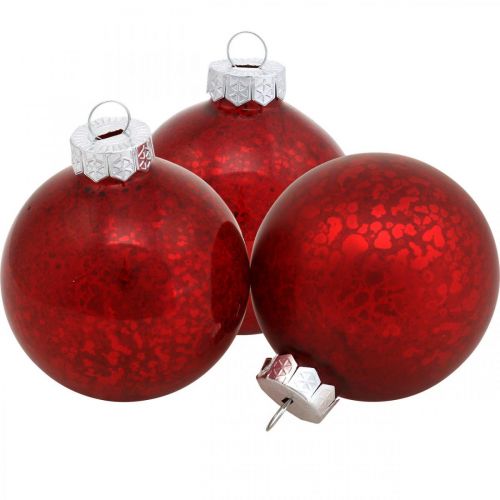 Floristik24 Christmas tree ball, tree decoration, Christmas ball red marbled H6.5cm Ø6cm real glass 24 pcs