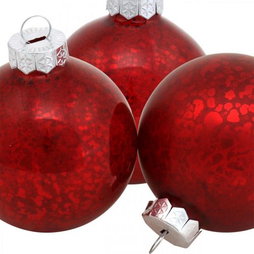 Floristik24 Christmas tree ball, tree decoration, Christmas ball red marbled H6.5cm Ø6cm real glass 24 pcs