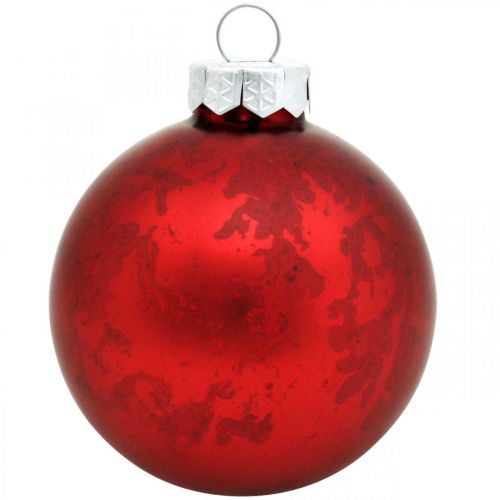 Product Tree ball, Christmas tree decorations, glass ball red marbled H4.5cm Ø4cm real glass 24pcs