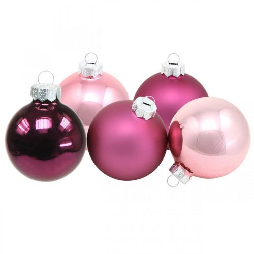 Mini tree balls, Christmas ball mix, Christmas tree pendant violet H4.5cm Ø4cm real glass 24pcs