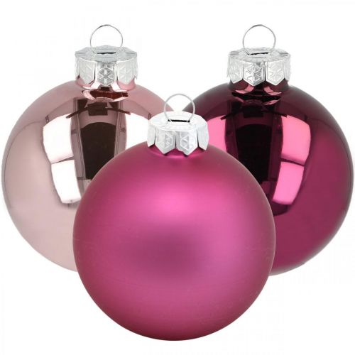 Christmas ball, Christmas tree decoration, tree balls violet H6.5cm Ø6cm real glass 24 pcs