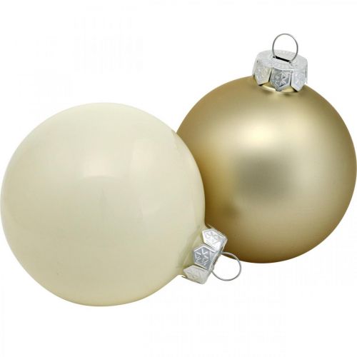 Product Christmas bauble mix, Christmas decorations, mini tree decorations white / mother-of-pearl H4.5cm Ø4cm real glass 24pcs