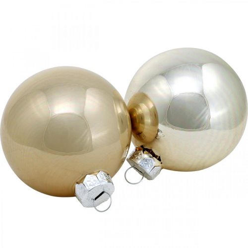 Product Christmas ball, Christmas tree decoration, glass ball white/mother of pearl H6.5cm Ø6cm real glass 24 pcs