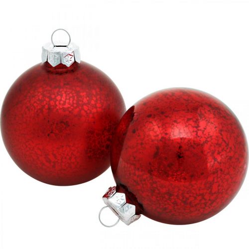 Floristik24 Christmas tree decorations, tree pendants, Christmas ball red marbled H8.5cm Ø7.5cm real glass 14pcs