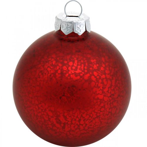 Floristik24 Christmas tree decorations, tree pendants, Christmas ball red marbled H8.5cm Ø7.5cm real glass 14pcs