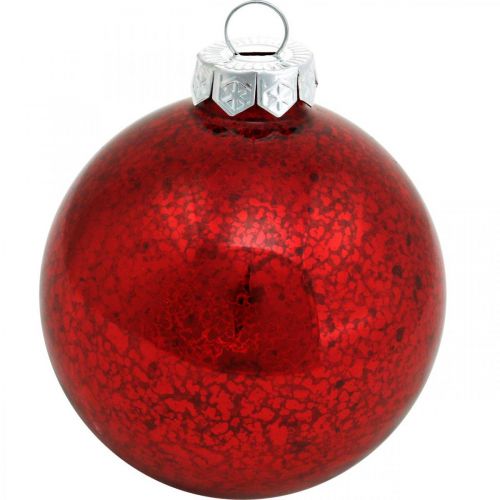 Product Christmas tree decorations, tree pendants, Christmas ball red marbled H8.5cm Ø7.5cm real glass 14pcs