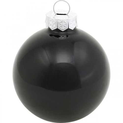 Product Christmas tree balls, tree decorations, glass balls black H6.5cm Ø6cm real glass 24 pcs
