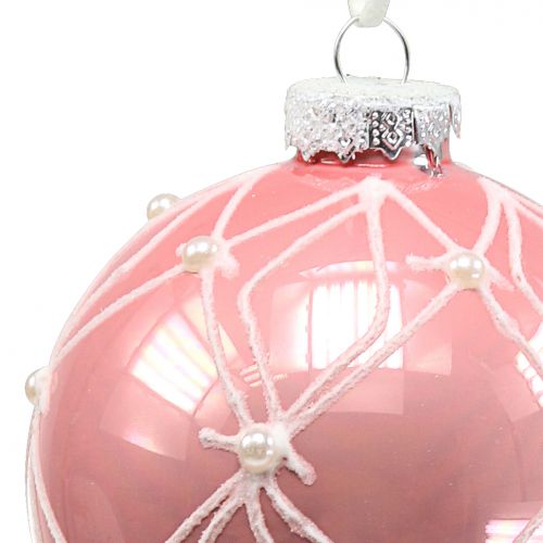 Product Christmas balls with pearls Pink Ø8cm 3pcs