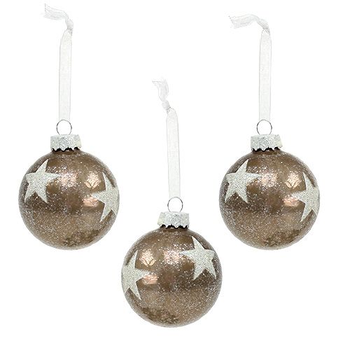 Floristik24 Christmas ball glass with star pattern light brown Ø6cm 6pcs