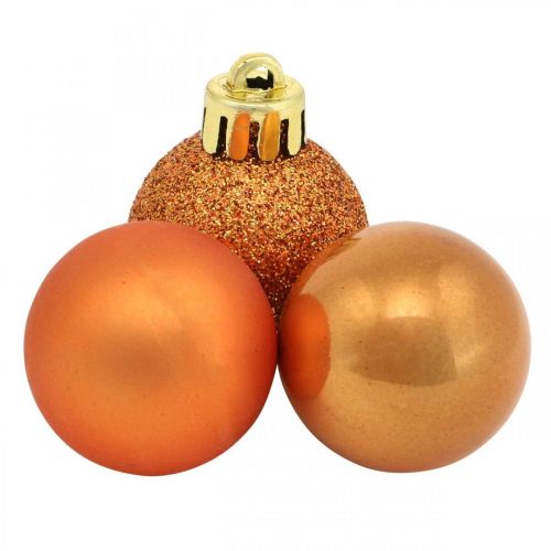 Mini Christmas tree ball, tree decoration mix, Christmas ball orange Ø2.5cm plastic 14pcs