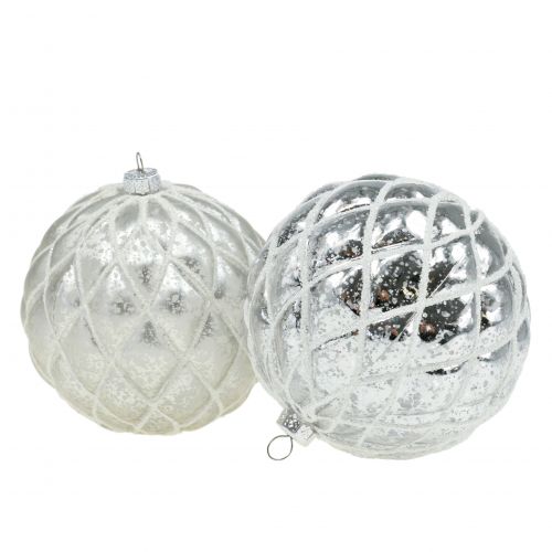 Floristik24 Christmas balls with diamond pattern silver matt, glossy Ø8cm 2pcs