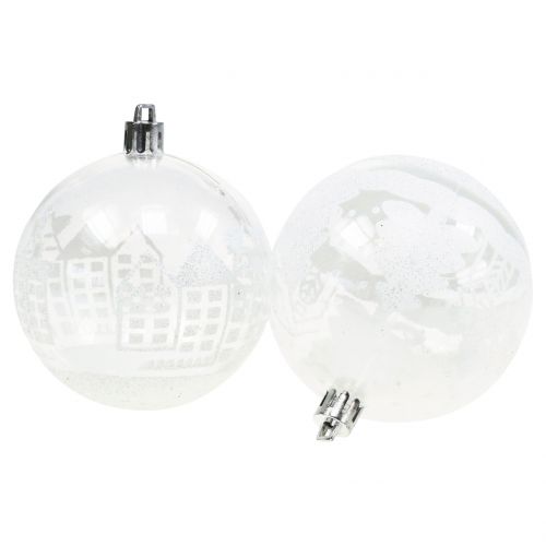 Floristik24 Christmas ball plastic white, clear Ø8cm 2pcs