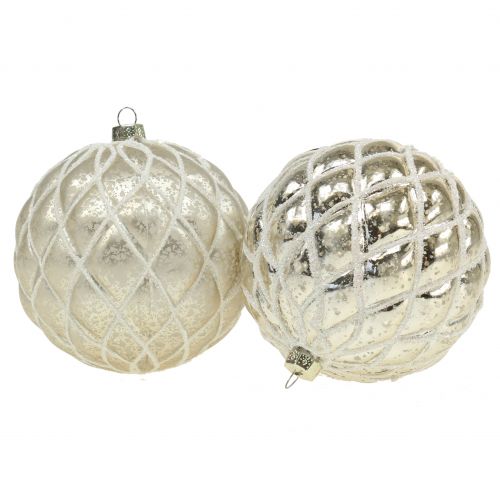 Floristik24 Christmas balls with diamond pattern light gold matt, glossy Ø8cm 2pcs