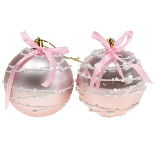 Floristik24 Christmas ball pink with bow Ø8cm 2pcs