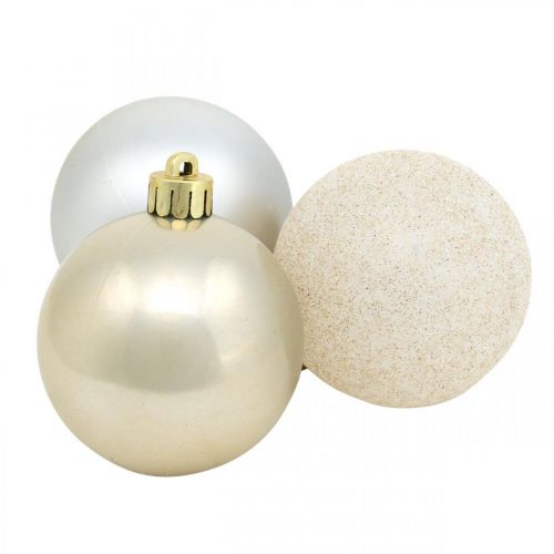 Tree decorations, Christmas balls, Advent decorations, Christmas tree pendants silver / mother-of-pearl / cream Ø5.5cm plastic 10pcs