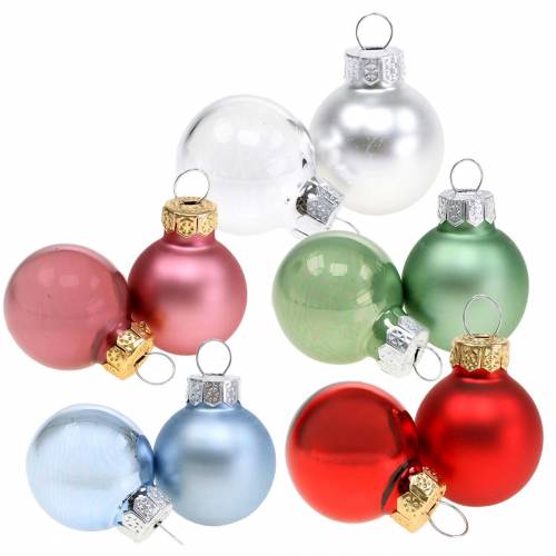 Product Mini Christmas bauble matt / shiny assorted Ø2,5cm 24pcs different colors