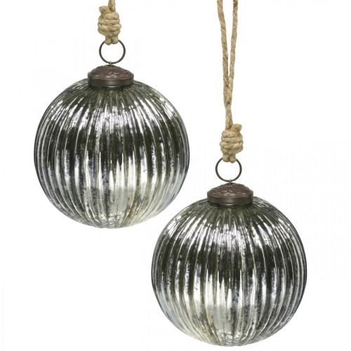 Product Christmas balls glass Christmas tree balls silver with grooves Ø10cm 2pcs