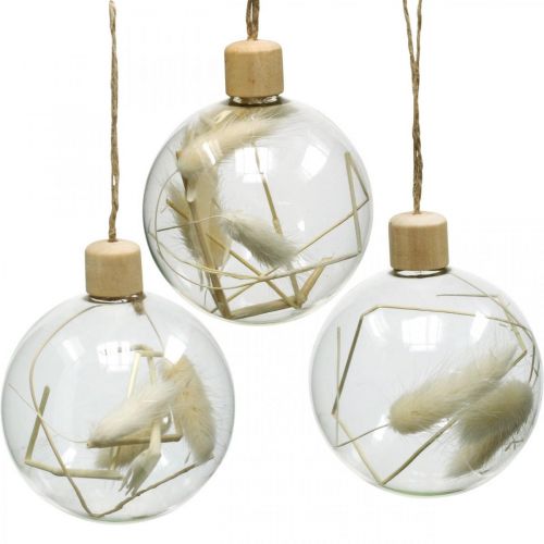 Floristik24 Christmas balls glass decoration ball filled with dried flowers Ø8cm 3pcs