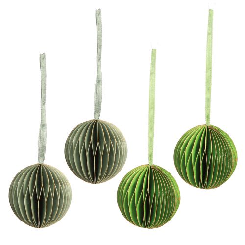 Product Christmas Balls Paper Honeycomb Balls Green Gold Ø7cm 4 pcs
