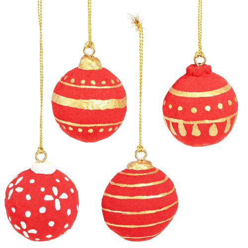 Product Christmas balls papier-mache for hanging red Ø5.5cm 4 pcs