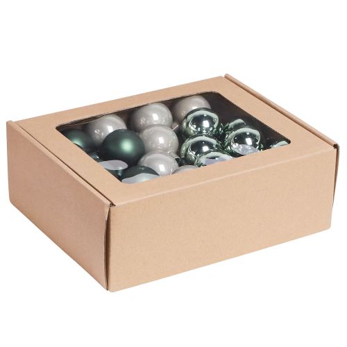 Product Christmas balls on wire made of glass green grey Ø40mm 32 pcs